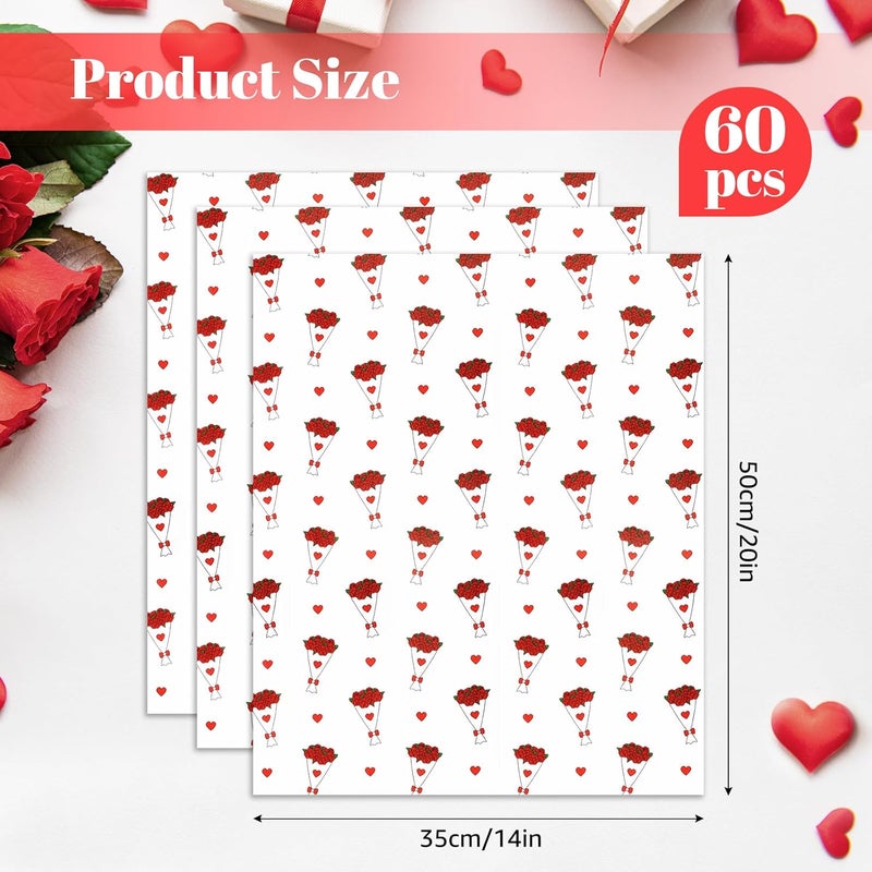 Ethanberg 60 Sheets Gift Wrapping Tissue Paper Bulk, Red Rose Bouquet Tissue Paper for Gift Bags, Decorative Art Papers for DIY Crafts Wedding Birthday Baby Showers Holiday Party Decor, 20x14 Inches - Image 2